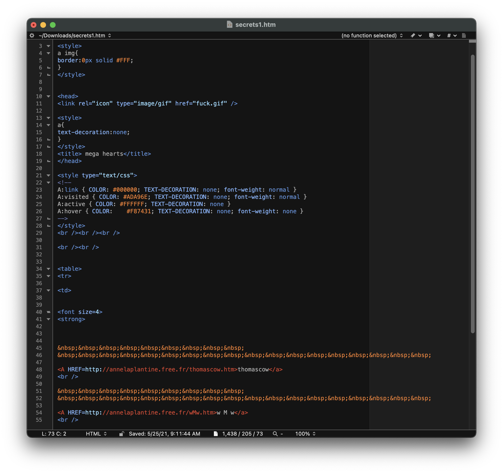 A screenshot of secrets1.htm